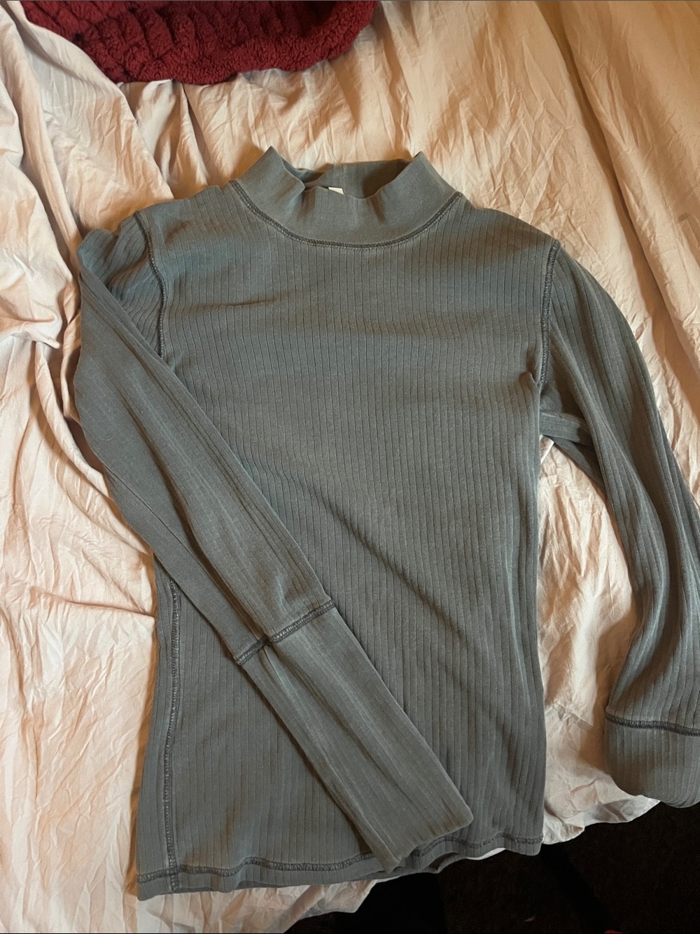 Free People Ribbed Mock Neck Long Sleeve Top - Sage